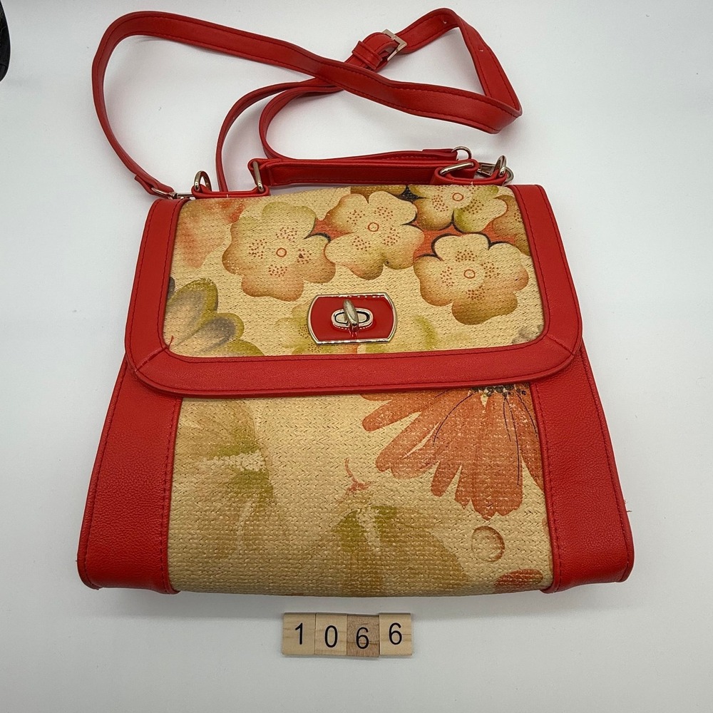 Kelly & Katie Floral Straw Crossbody Satchel Bag Turn‎ Lock cottagecore tropical